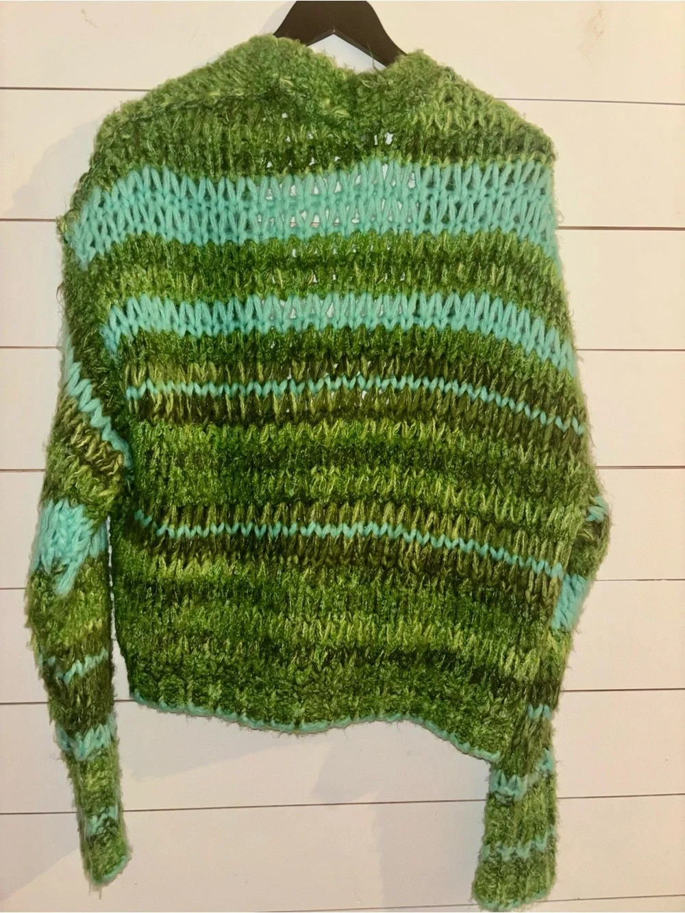 Free People Fuzzy Striped Cardigan Green/Aqua